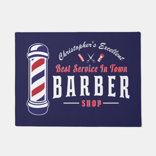 Barbershop Stylist Barber Blue Monogram Door Mat Fußmatte (Vorderseite)