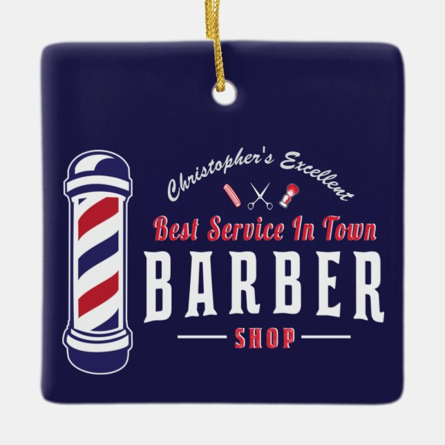 Barbershop Stylist Bester Service-Barber Monogramm Keramikornament (Vorderseite)