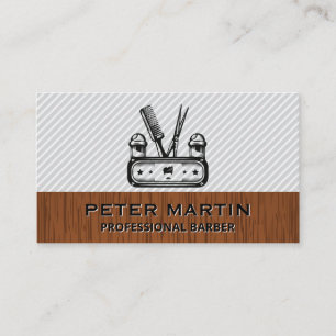 Barbershop Tools Emblem   Holzschnitt Visitenkarte