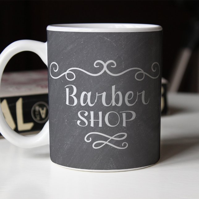 Barbershop Vintages Logo Graue weiße Tasse (Von Creator hochgeladen)