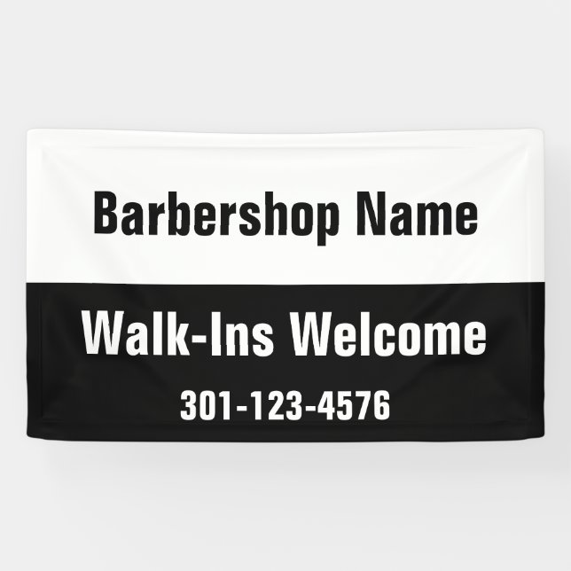 Barbershop Walk-Ins Schwarz-weiße Vorlage Banner (Horizontal)