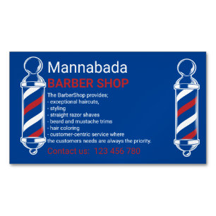 Barberstangen Blau-Navy-Barbershop-Branding-Design Magnetische Visitenkarte