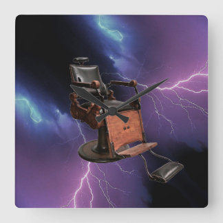 Barberstuhl, Blitze Lila blau, schwarz Quadratische Wanduhr