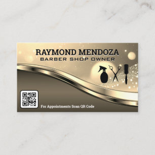 Barberwerkzeuge QR-Code Metall Sparkle Gold Visitenkarte