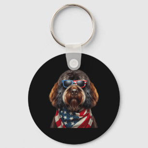 Barbet Dog 4. Juli Amerikanische Unabhängigkeitsta Schlüsselanhänger