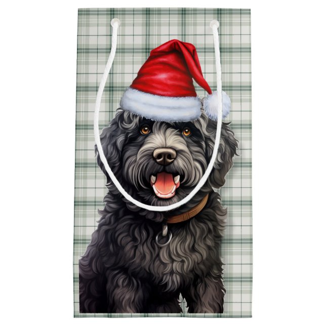 Barbet Dog Holiday Green Kariert Weihnachten Kleine Geschenktüte (Vorderseite)