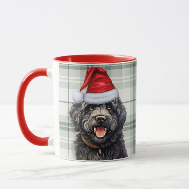 Barbet Dog Holiday Green Kariert Weihnachten Tasse (Links)