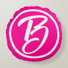Barbiecore Hot Pink White Calligram Rundes Kissen