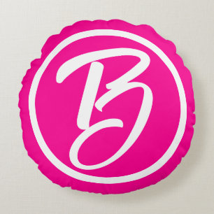 Barbiecore Hot Pink White Calligram Rundes Kissen