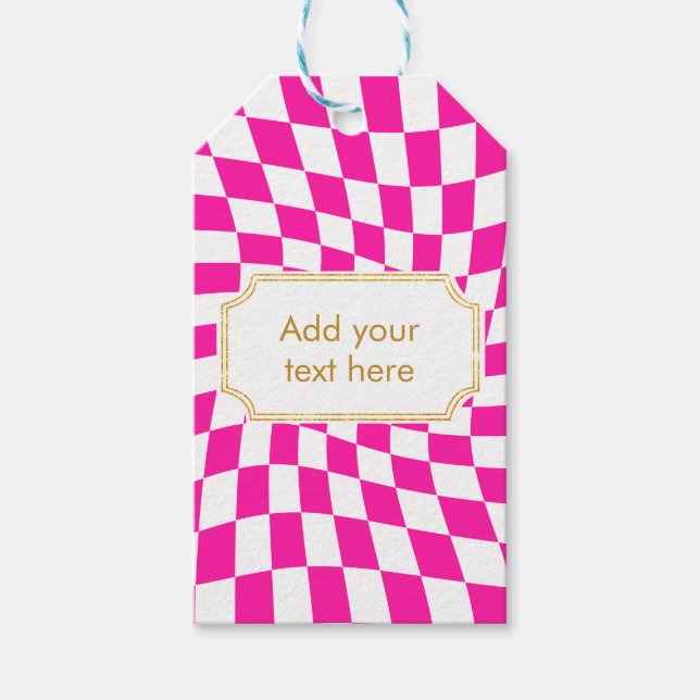 Barbiecore Pink Modern Checked Geschenkanhänger (Vorderseite)