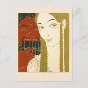 Barbier Art Deco Illustration Frau und Teufel Postkarte