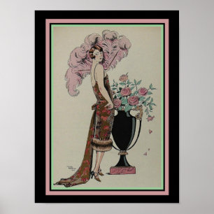 Barbier Art Deco Print Rouge Et oder 13 x 19 Poster