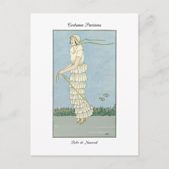 Barbier Fine Art Fashion Illustration Robe Nansouk Postkarte (Vorderseite)