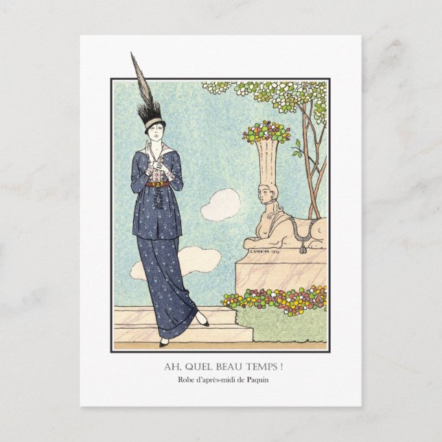 Barbier French Art Deco Fashion Beau Temps Postkarte (Vorderseite)