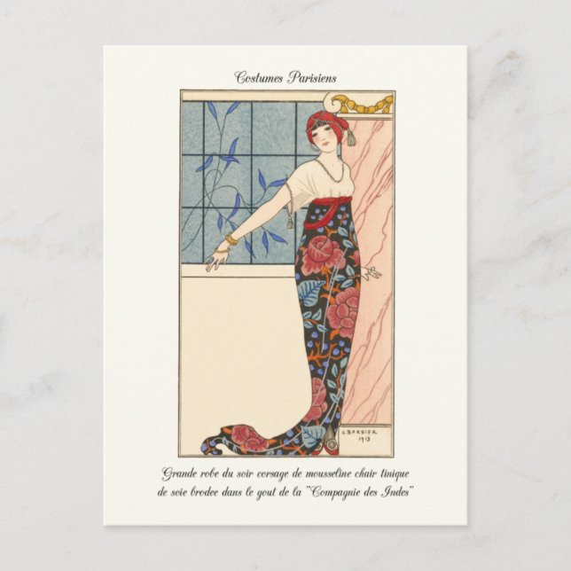 Barbier French Art Deco Fashion Illustration Postkarte (Vorderseite)