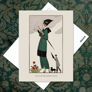 Barbier Green Anzug Französisch Vintage Mode Postkarte