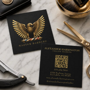 Barbier Shop Golden Eagle Logo Barberstange Quadratische Visitenkarte