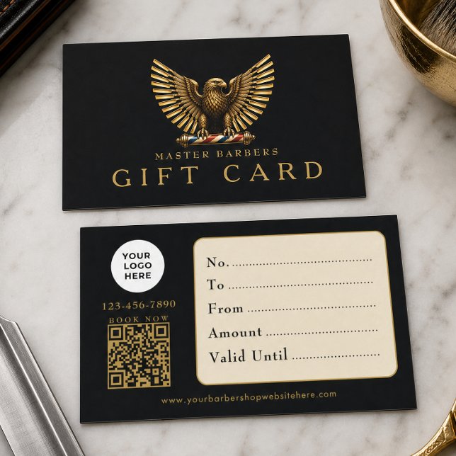 Barbier Shop Golden Eagle Logo Qr Code Geschenkkar Visitenkarte (Von Creator hochgeladen)