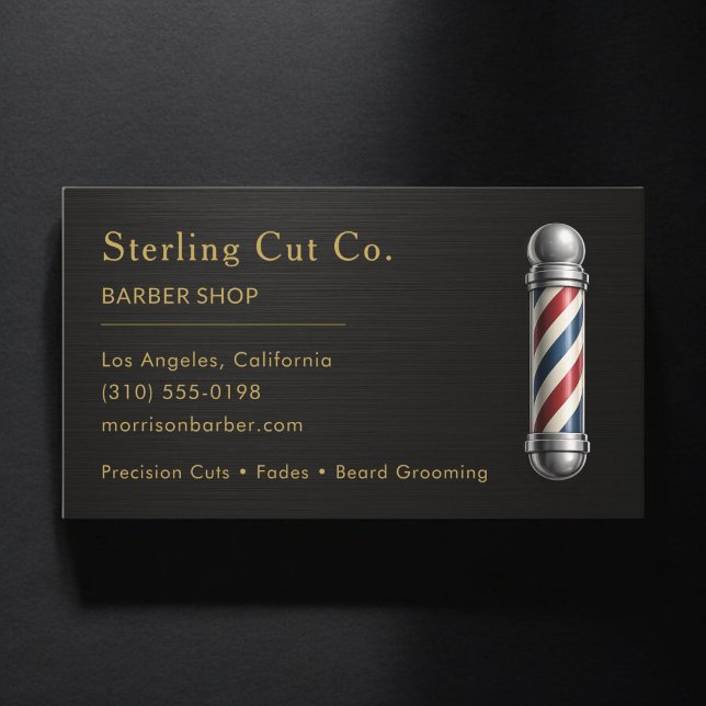 Barbier Shop Metallic Professional Visitenkarte (Von Creator hochgeladen)