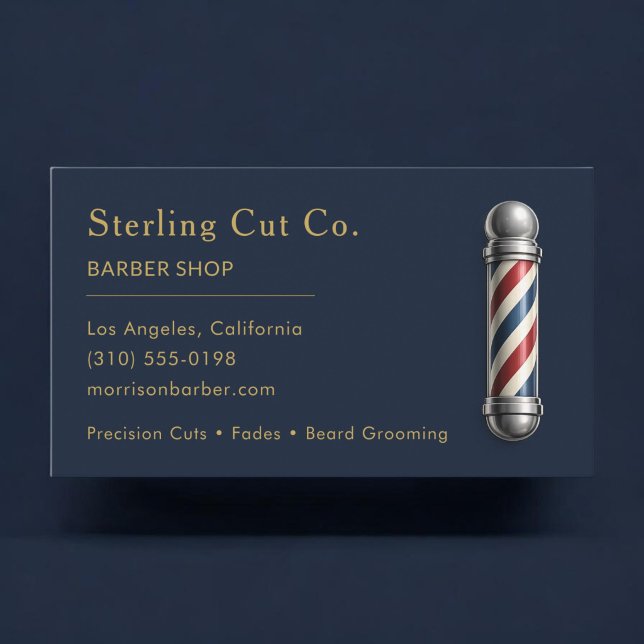 Barbier Shop Navy Blau Professionell Visitenkarte (Von Creator hochgeladen)
