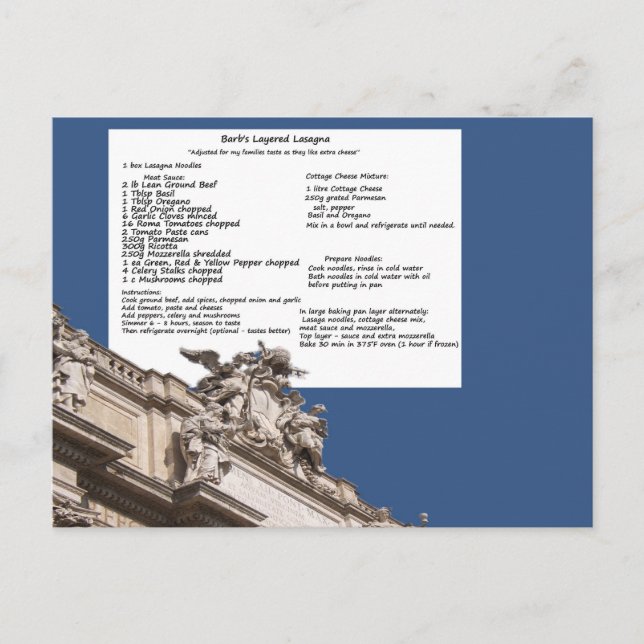 Barb's Lasagna Rom Postkarte (Vorderseite)