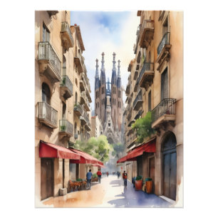 Barcelona Aquarellkunst Fotodruck