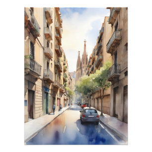 Barcelona Aquarellkunst Fotodruck
