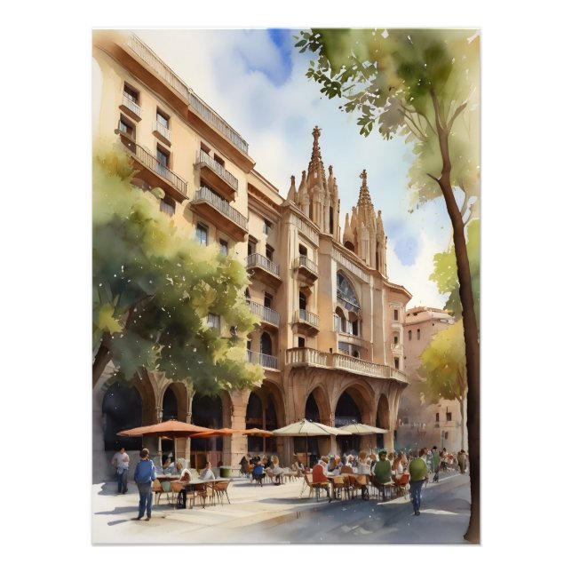 Barcelona Aquarellkunst Fotodruck (Vorne)