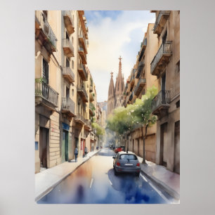 Barcelona Aquarellkunst Poster