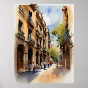 Barcelona Aquarellkunst Poster
