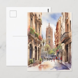 Barcelona Aquarellkunst Postkarte