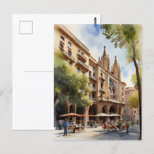 Barcelona Aquarellkunst Postkarte