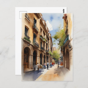 Barcelona Aquarellkunst Postkarte