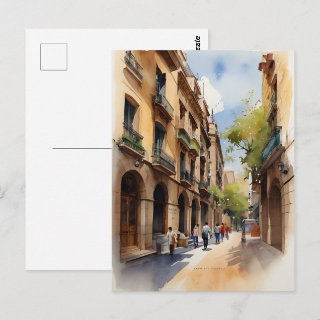 Barcelona Aquarellkunst Postkarte (Vorne/Hinten)