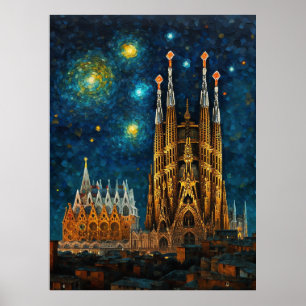 Barcelona Basilika Sagrada Família Sternennacht Poster