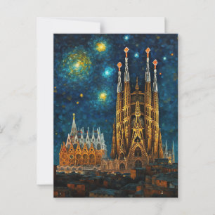 Barcelona Basilika Sagrada Família Sternennacht Postkarte