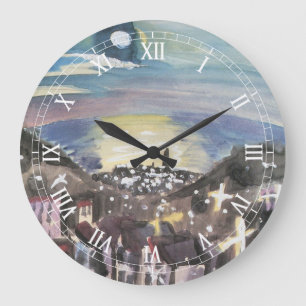 Barcelona bei Nacht von Walter Gramatte Große Wanduhr