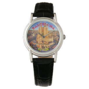 Barcelona Black Leather Watch Armbanduhr