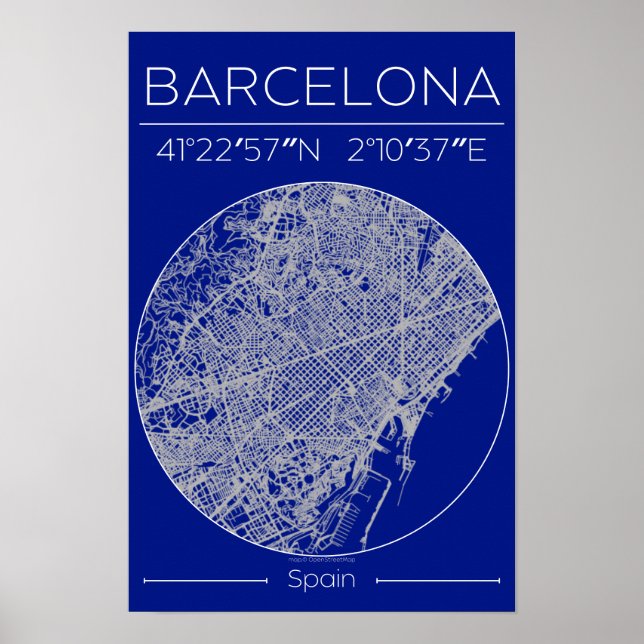 Barcelona Blueprint City Map Poster – Minimal Wall (Vorne)