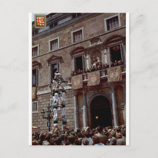 Barcelona Castellers Festival Vintage Szene Postkarte