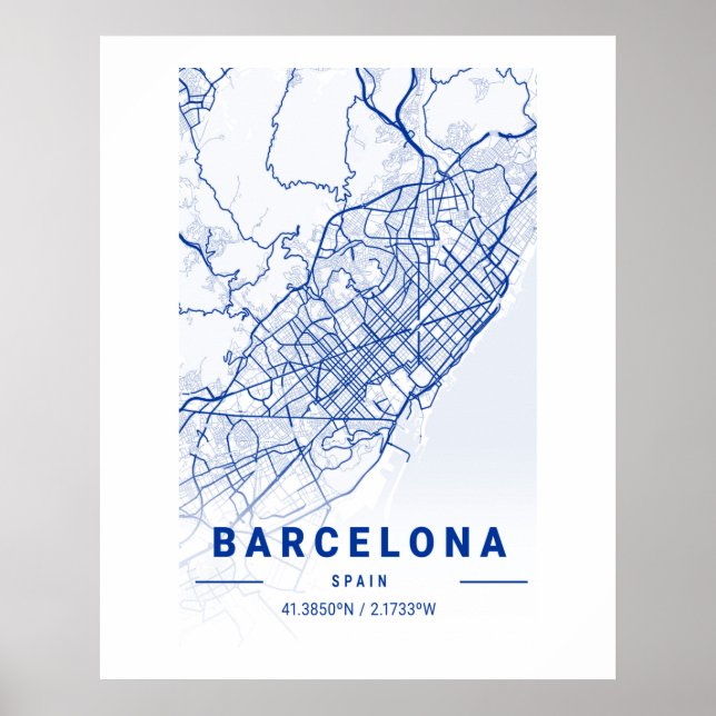 Barcelona City Map Blue Poster (Vorne)
