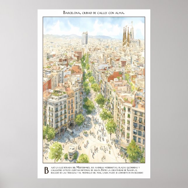 Barcelona City Street View Poster Mediterranean (Vorne)