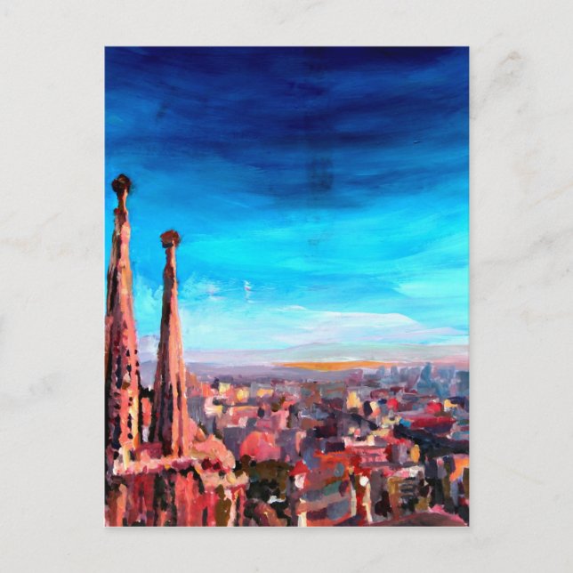 Barcelona City View And Sagrada Familia Postkarte (Vorderseite)