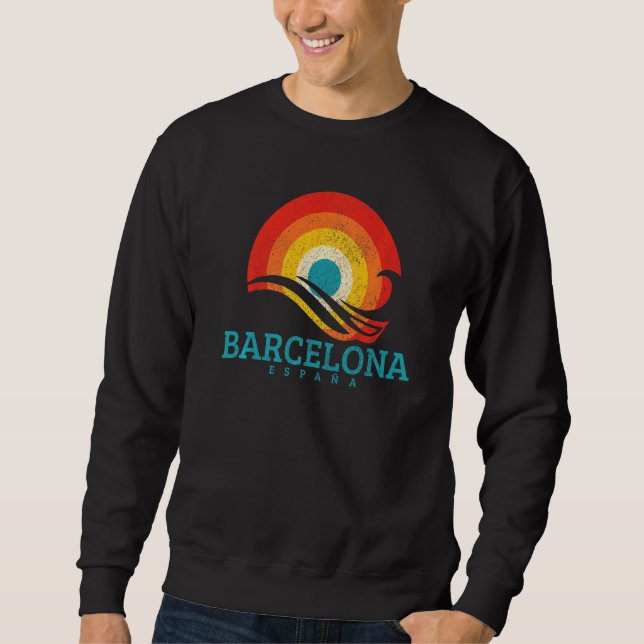 Barcelona Espana Spanien Vintages Wellenreiten Sweatshirt (Vorderseite)