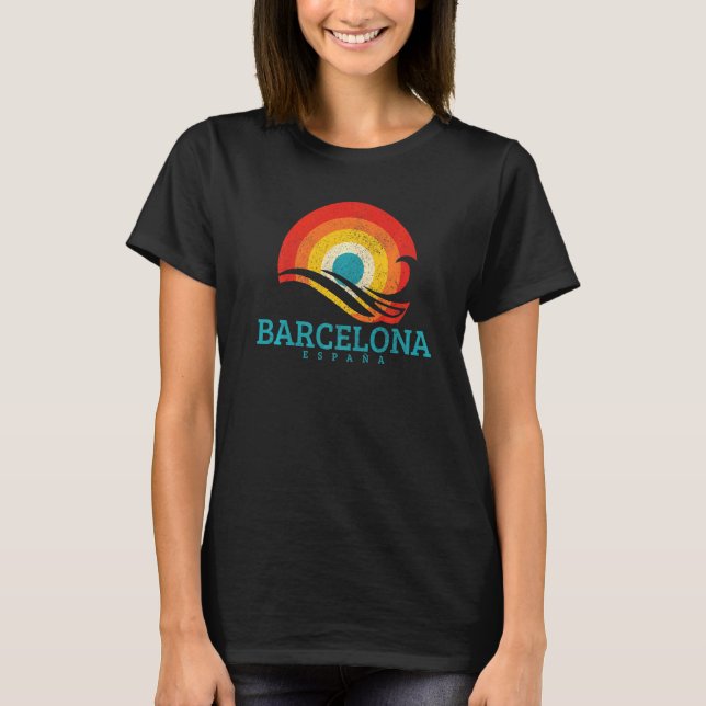 Barcelona Espana Spanien Vintages Wellenreiten T-Shirt (Vorderseite)