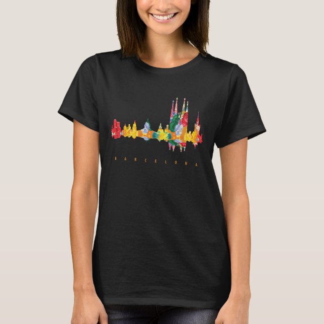 Barcelona Farbenfrohe Silhouette T-Shirt (Vorderseite)