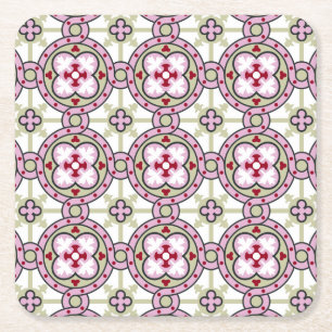 Barcelona-Fliesen-Blume mit rosa Bändern Rechteckiger Pappuntersetzer