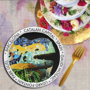 Barcelona, Gaudi - Lizard, Spanien (Abendessen im  Pappteller