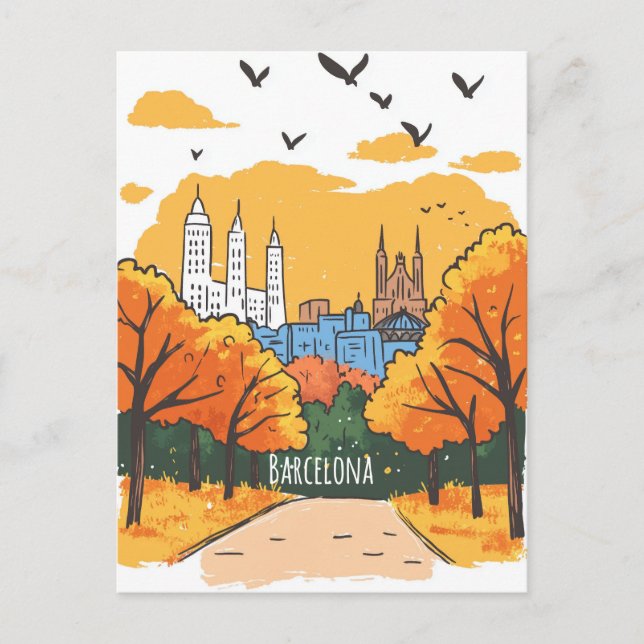 Barcelona Herbst Reise Postkarte (Vorderseite)