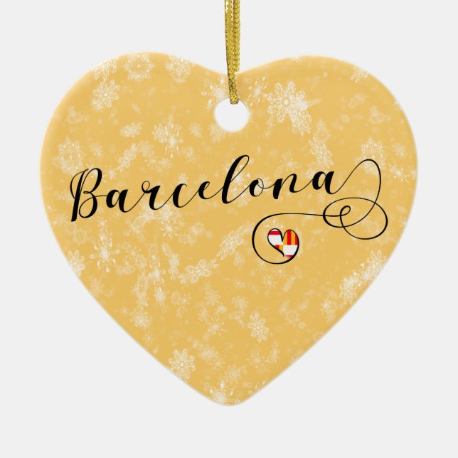 Barcelona Herz, Weihnachtsbaum Keramik Ornament (Vorne)